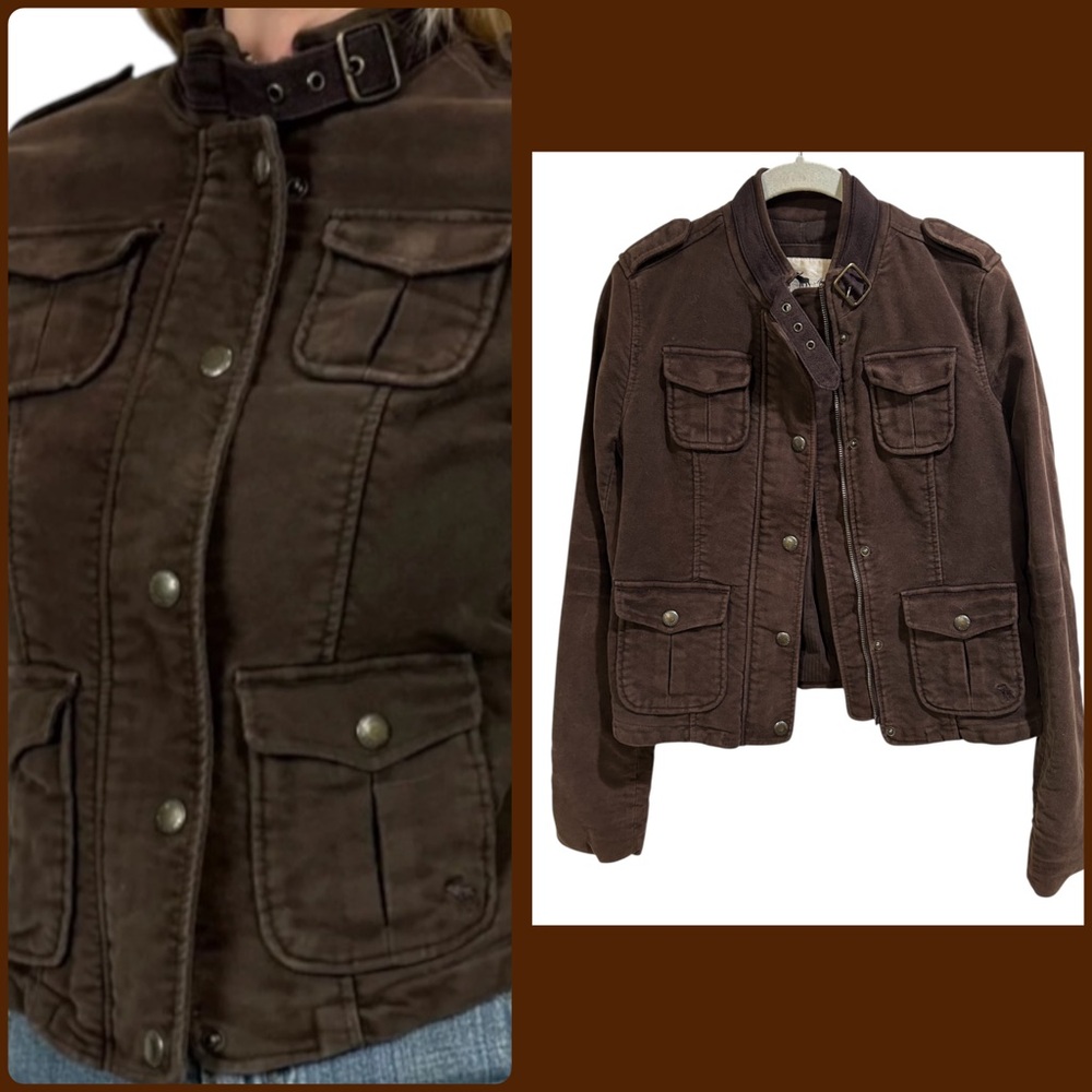 Vintage Abercrombie &Finch  Chocolate Brown Military  Moto Style Jacket Size - Picture 3 of 17